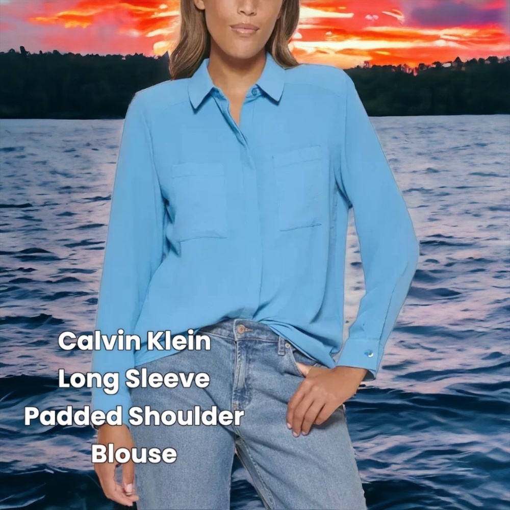 Calvin Klein Long Sleeve Padded Shoulder Blouse